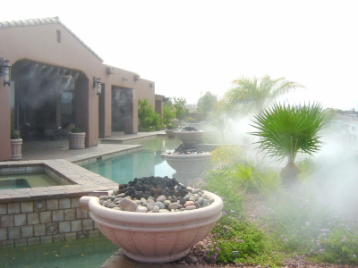 misting system on backyard patio