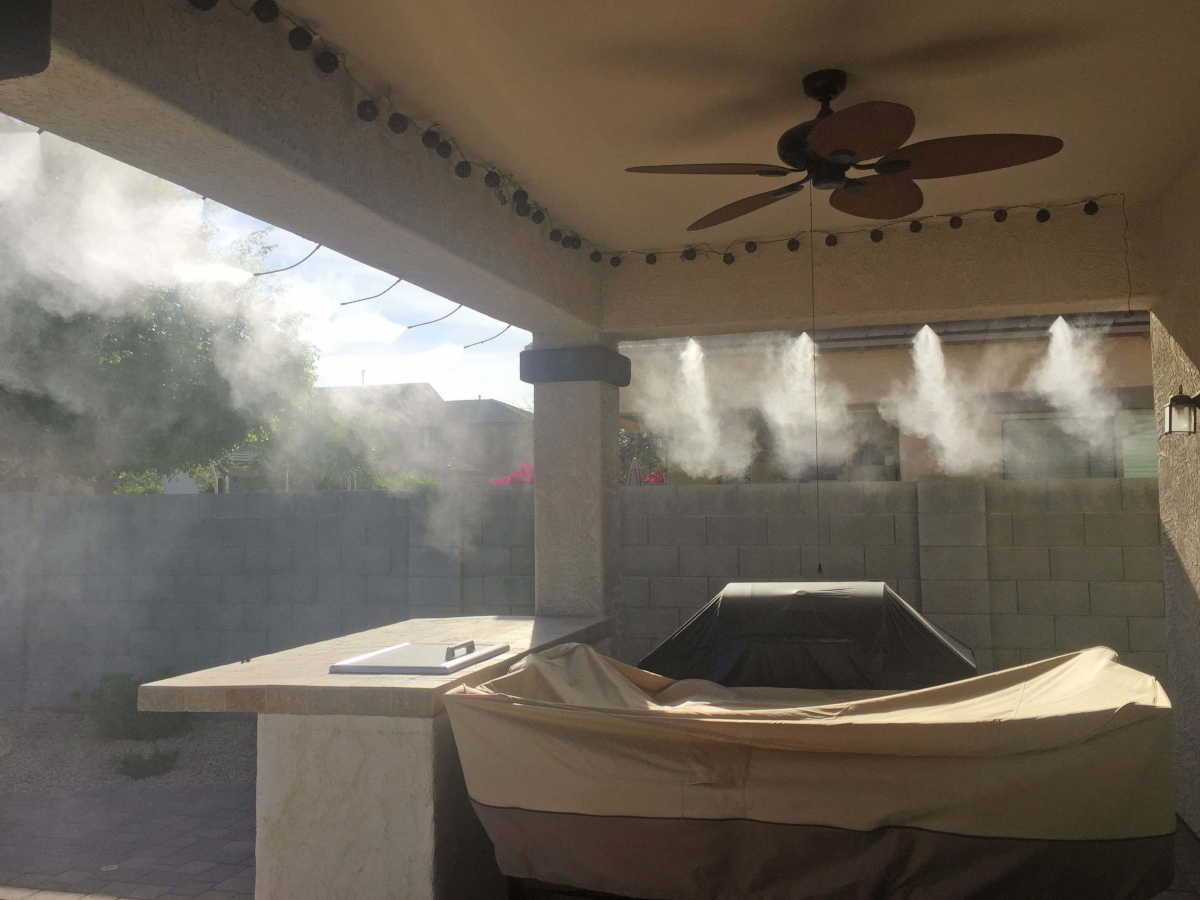 misting system on backyard patio