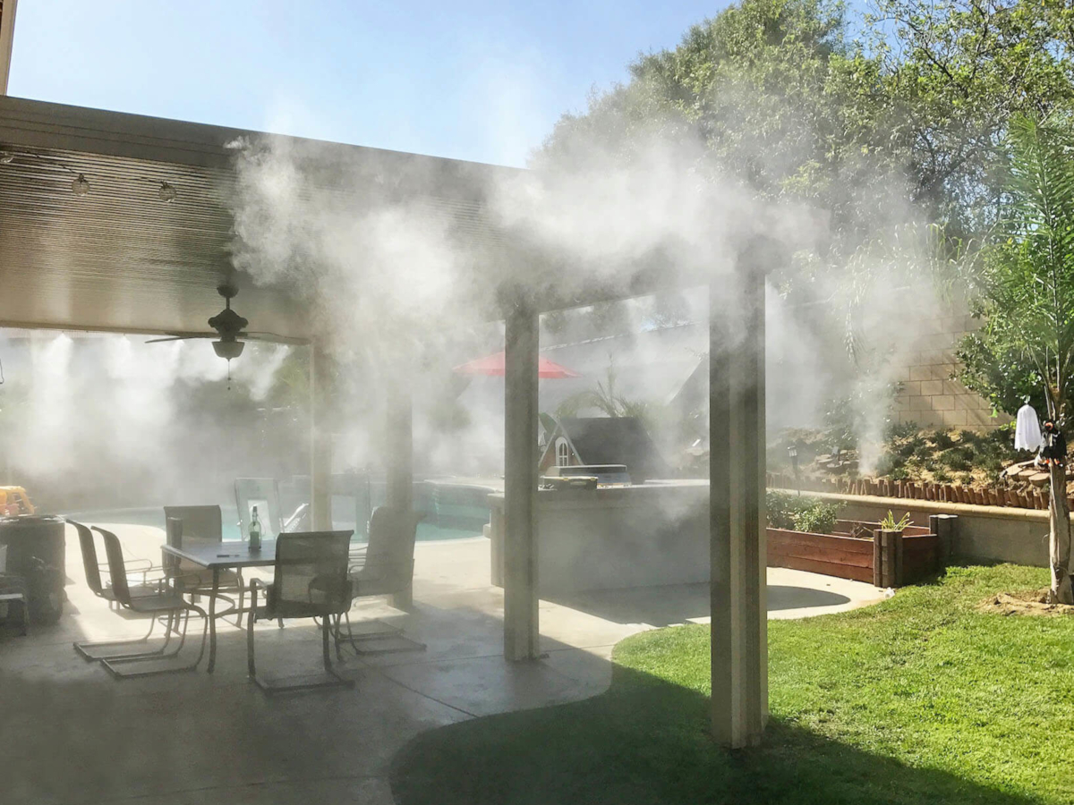 misting system on backyard patio