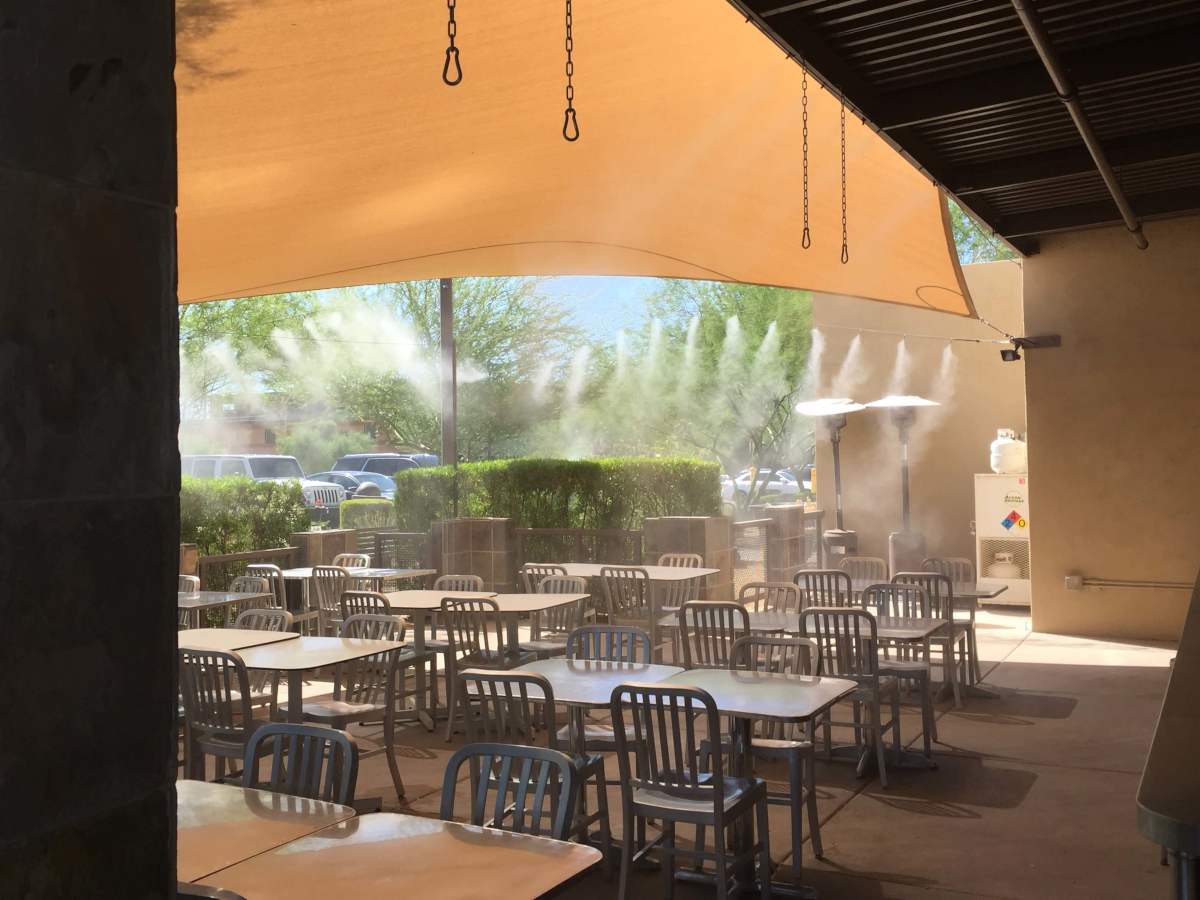 misting system on restaurant patio