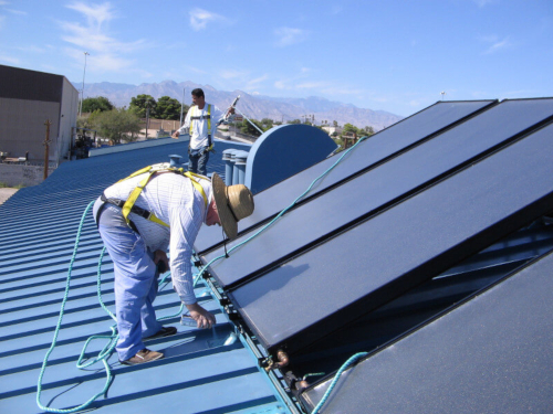 solar water heating panels on roof